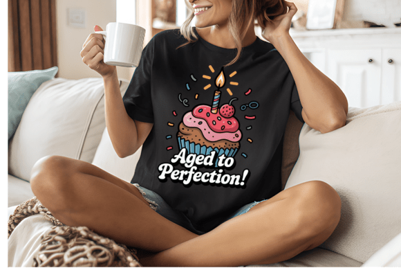 Free shirt SVG with Aged to Perfection Birthday Cupcake design