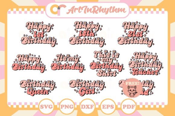 Retro-themed birthday girl SVG design for Cricut