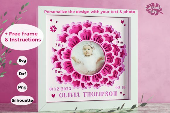 Baby girl birth stats shadow box design for Cricut