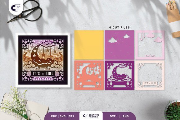 Preview of it's a girl shadow box SVG