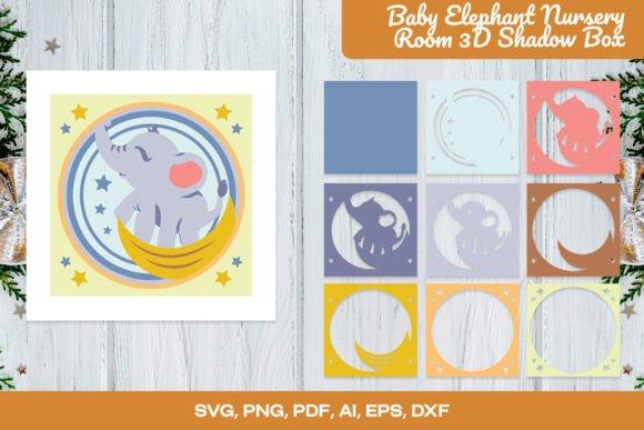 Baby elephant shadow box design for Cricut