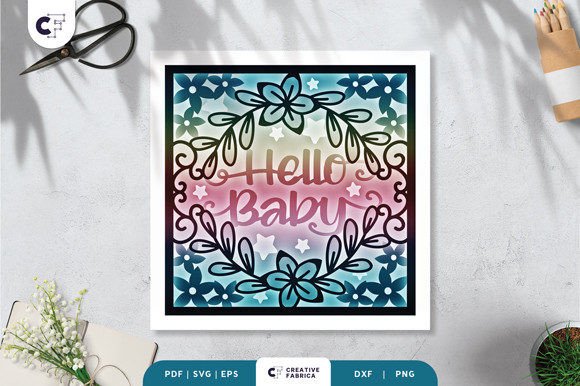 Hello baby shadow box design for Cricut