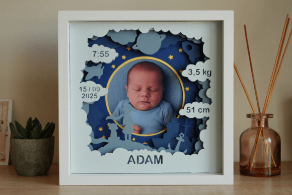 Little prince themed shadow box for newborn stats