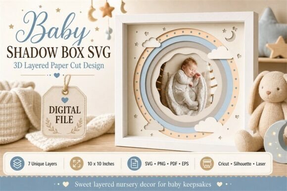SVG of a soft baby shadow box design for Cricut nursery projects