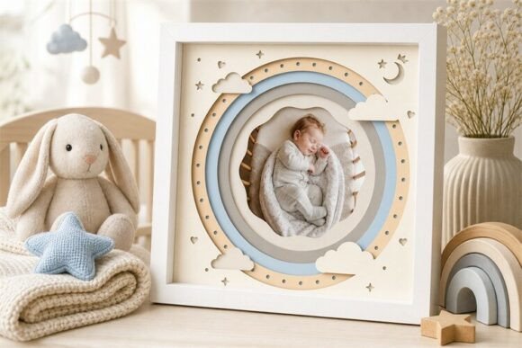 Cricut-friendly SVG for crafting a baby shadow box with soft elements