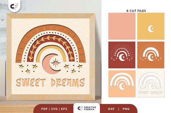 Preview of boho rainbow 3D papercut SVG