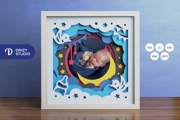 SVG design of a baby shower photo frame for Cricut projects