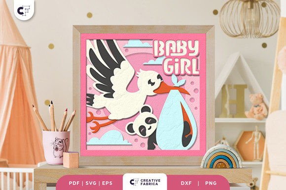 Panda baby girl shadow box design for Cricut
