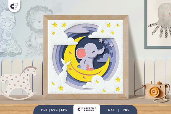 Baby elephant nursery shadow box design for Cricut