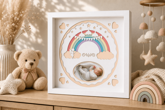 Cricut-friendly 3D baby rainbow shadow box SVG design