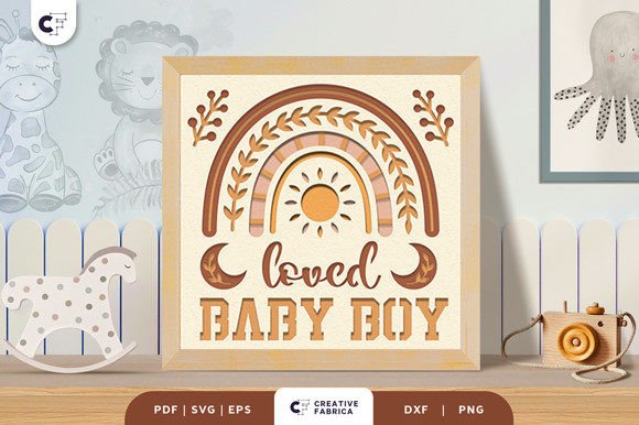Cricut SVG of a boho rainbow for a baby boy's shadow box