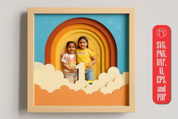Cricut-compatible 3D baby birthday shadow box SVG, ideal for personalized decor