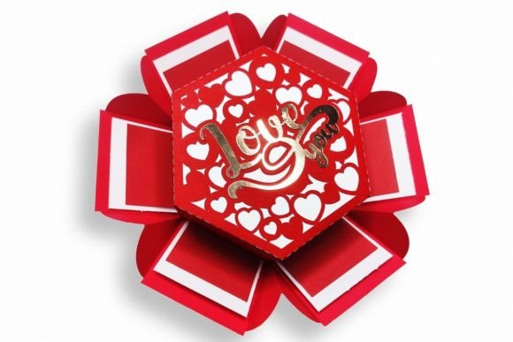 Cricut SVG design for a Valentine's Day exploding gift box