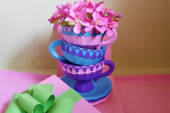 SVG design of a tea-themed explosion gift box for Cricut projects