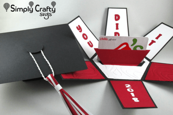 Graduation-themed explosion box SVG for Cricut