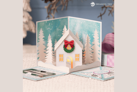 Winter-themed exploding gift box SVG for Cricut projects