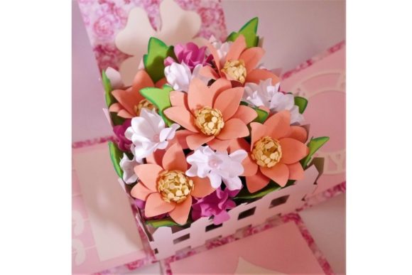 Detailed SVG design of a paper flower explosion box for crafting