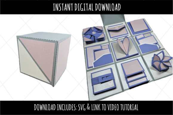 SVG design of an exploding gift box with 9 mini cards for Cricut projects
