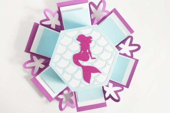 Mermaid themed exploding gift box SVG design for Cricut projects