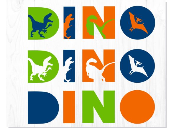 Dinosaur silhouette letters in bold colors for SVG crafting projects.