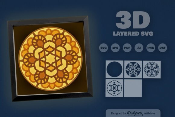 Framed circular mandala with layered brown and yellow paper cut design.