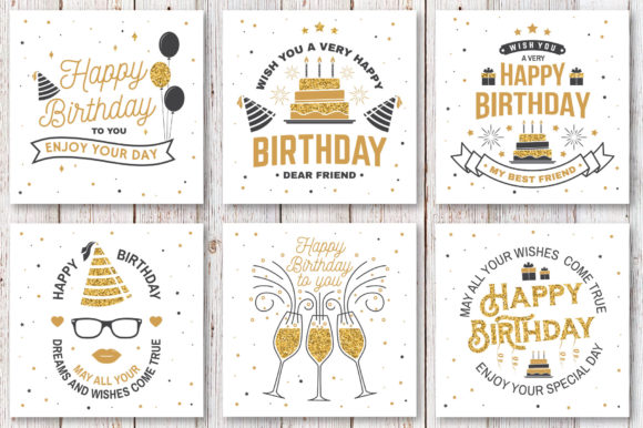 Collection of festive birthday SVGs featuring cakes and champagne glasses for Cricut crafting.