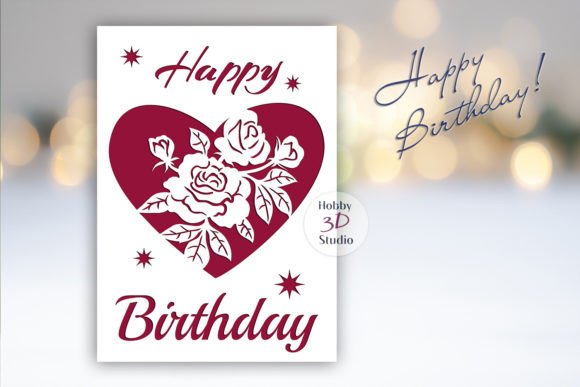 Cricut-friendly SVG design featuring roses in a heart with 'Happy Birthday' text.