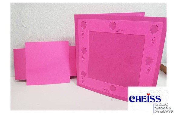 Pink card base and envelope for Cricut birthday card SVG design.