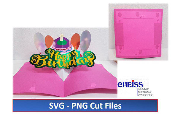 Cricut-compatible pop-up card with 'Happy Birthday' text and colorful balloon design