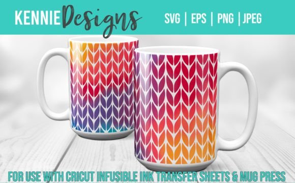 Colorful knitting texture pattern on mugs for Cricut projects
