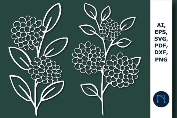 Two white floral SVG designs with detailed flowers and leaves on a dark background.