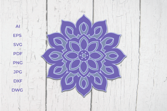 Single-layer purple mandala SVG design on a wooden background, ideal for Cricut use.
