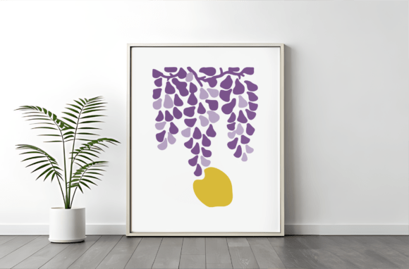 Framed artwork of purple wisteria SVG design, ideal for Cricut home decor projects.