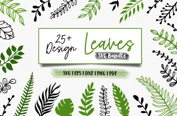 Black and green paper leaves on a white background for SVG cutting designs.