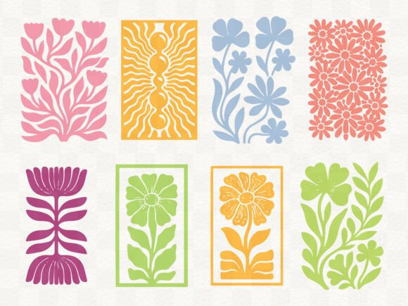 Assorted retro floral patterns in pastel colors for Cricut crafting.