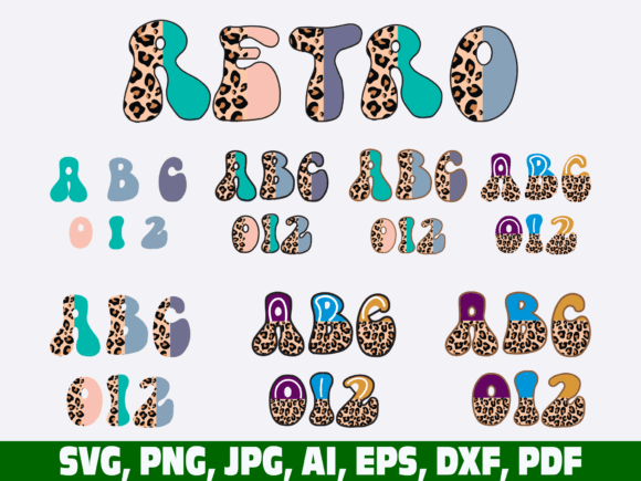 Leopard print and pastel retro alphabet and numbers for Cricut projects