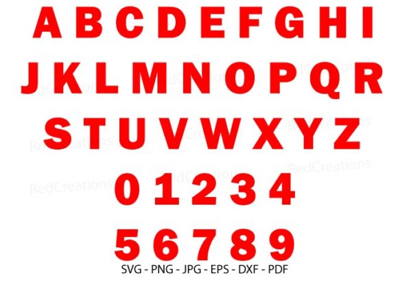 Red bold alphabet and numbers suitable for Cricut designs.