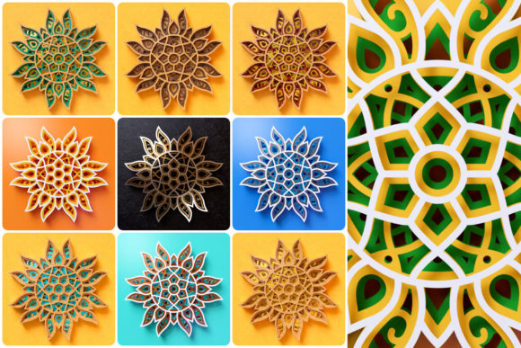 Collection of sun mandala designs in various colors for Cricut projects.