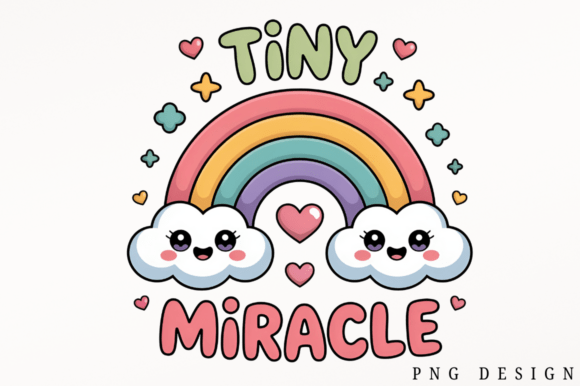 Colorful Tiny Miracle rainbow and clouds design with hearts and stars for Cricut projects.