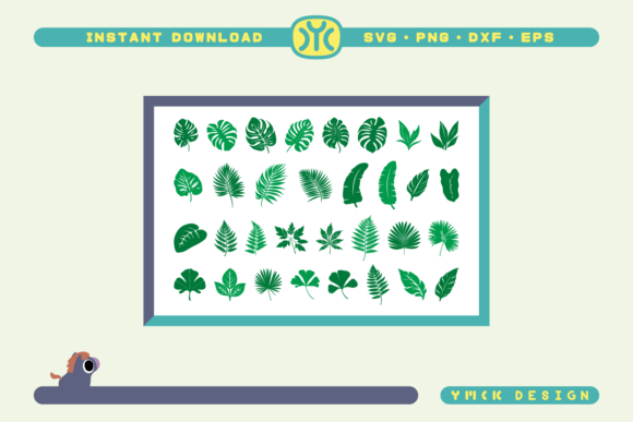 Display of tropical leaf SVG designs suitable for crafting.