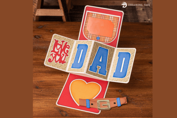 Inside view of a fun fold card SVG with 'Love You Dad' text and heart, suitable for Cricut crafting.