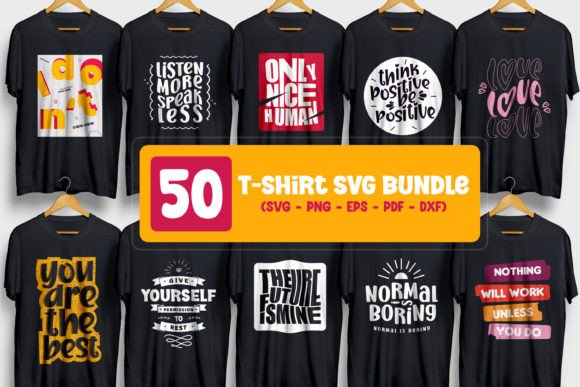 Nine black t-shirts with various positive and motivational typography designs.