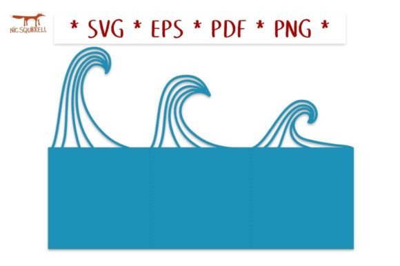 Flat blue card with three wave designs along the top edge.
