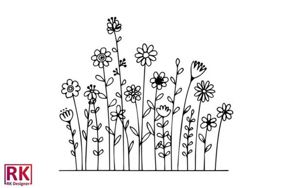 Single black and white SVG design featuring tall wildflowers with simple line art style.