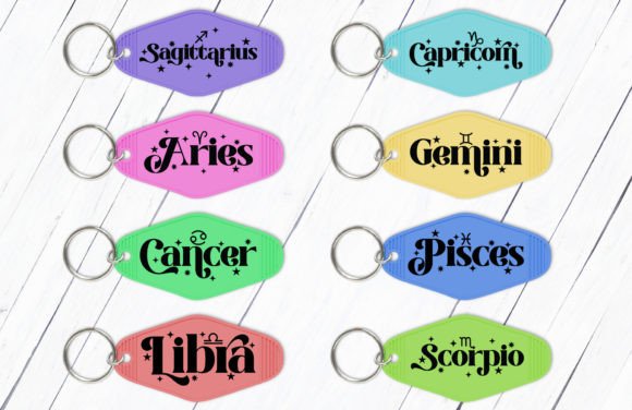 Eight zodiac sign keychains in various colors for Cricut use