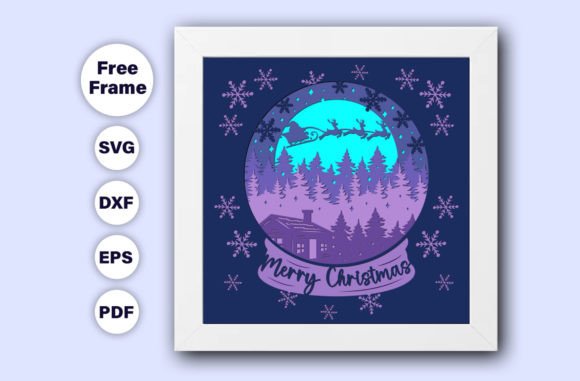 3D Christmas shadow box SVG with a snow globe design featuring Santa's sleigh and a winter scene for Cricut projects.