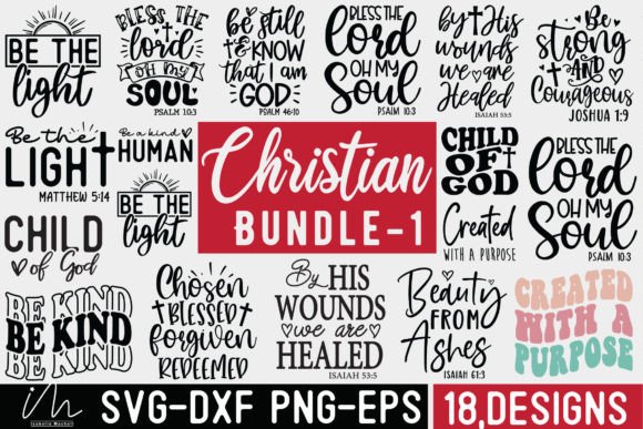 Collection of Christian SVG designs featuring quotes and phrases for crafting.