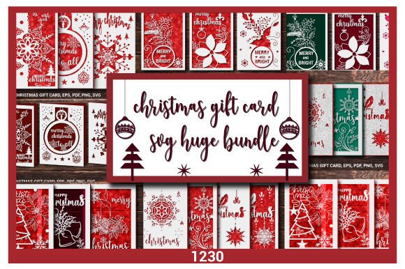 Collage of Christmas-themed SVG card designs with snowflakes, trees, and holiday greetings.