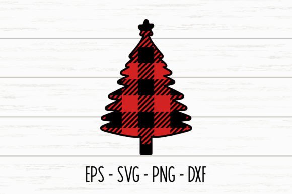 Single Christmas tree design with red and black buffalo plaid pattern.