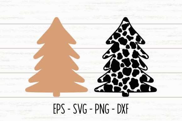 Two Christmas tree silhouettes, one solid brown, one with a black and tan leopard print.